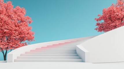 Poster - endless staircase of natural elements surreal landscape digital art vibrant environment elevated vie