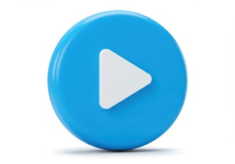 Fototapete - A 3D circular button in bright blue with a white triangular play icon in the center isolated on a white background