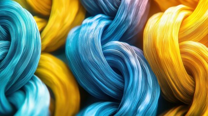 Poster - Dynamic interaction of bright yellow and cyan ink abstract art studio setting close-up view vivid color concept