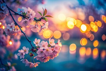 Wall Mural - Twilight Blossom Bokeh: Soft Focus Floral Photography