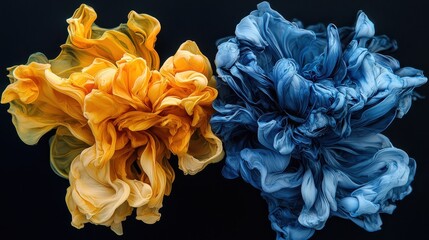 Poster - Dynamic interaction of bright yellow and cyan ink studio art clean bright lighting aesthetic concept