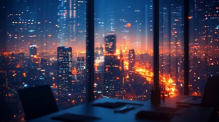 Wall Mural - Night cityscape view from office