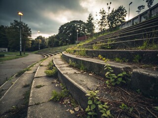 Wall Mural - Urban Exploration: Concrete Steps Ascending Amphitheater Park