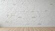 © Pavel Lysenko - A clean, white brick wall stands tall in a bright room, complemented by a warm, rustic wooden floor. This inviting atmosphere is ideal for artistic endeavors or interior design showcases