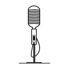 Poster - A continuous line drawing of an open microphone icon, vector, outline, silhouette, illustration, isolated on white background