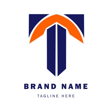 T letter logo design in a geometric style, flat, with vibrant blue and orange color gradation, ideal for modern branding and creative projects.