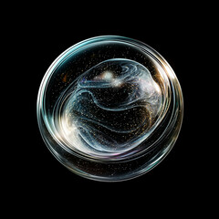 Wall Mural - a fantasy transparent bubble sphere, glass liquid galaxy ball, future planet, black background, scie