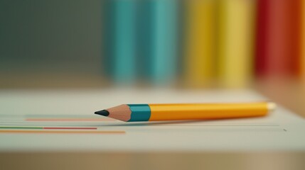 Poster - Financial Charts and Documents on Desk with Colored Pencils and Blurred Background