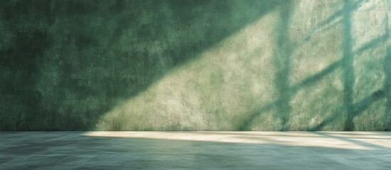 Aufkleber - Green textured wall with shadowed light creating a dramatic effect on the floor and ample copy space for text placement