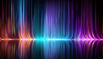 Poster - Dynamic glowing lines in vibrant neon colors reflecting on dark surface