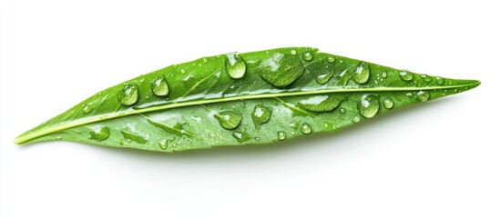 Aufkleber - green leaf with water droplets isolated on white background featuring copy space for text placement.