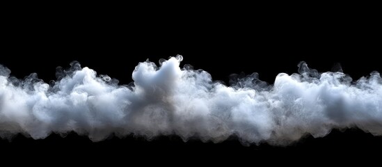 Poster - Realistic white smoke cloud texture on black background with copy space for design elements or text placement