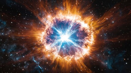 Aufkleber - Colorful cosmic explosion in outer space with bright blue and orange hues and scattered stars, suitable for background with Copy Space.