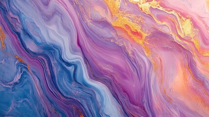 Poster - Abstract fluid art background with purple blue and gold swirls Copy Space