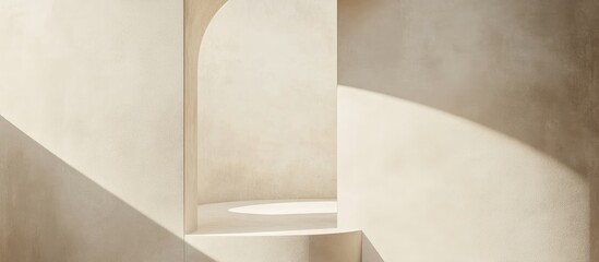 Poster - minimalist architectural interior with curved walls and soft natural light creating shadows and high