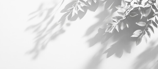 Aufkleber - Minimalist White Background with Leaf Shadows and Copy Space for Text Placement