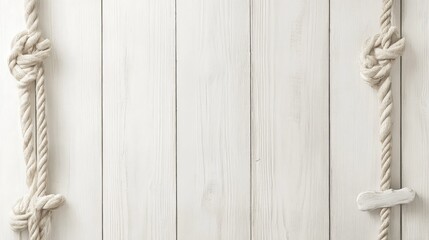 Aufkleber - white wooden planks with decorative knots of rope on either side and ample copy space for text or de