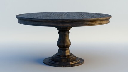 Poster - Round wooden dining table with pedestal base on a minimalistic background Copy Space