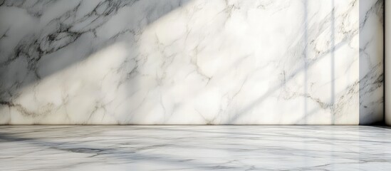 Aufkleber - Interior view of a marble wall and floor with natural light casting shadows Copy Space