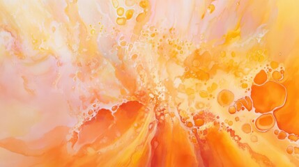 Poster - Abstract warm color mix with orange and yellow hues featuring organic bubbles and textures suitable for background use Copy Space