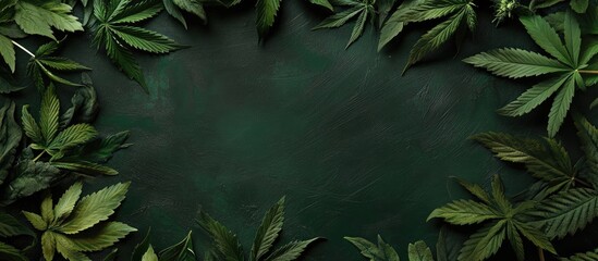 Poster - Green leaves on a dark textured background with ample copy space for text or design elements