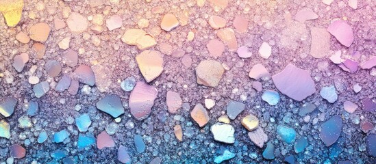 Poster - Colorful abstract background with holographic fragments and stones creating a textured surface, suitable for design. Copy Space available.