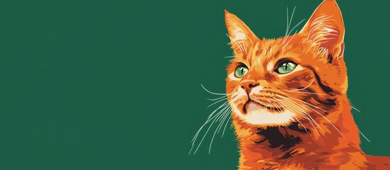 Poster - Orange tabby cat with green eyes on solid green background featuring ample copy space.