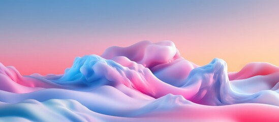 Aufkleber - Colorful abstract landscape with smooth waves of pastel pink and blue hues against a gradient sky Copy Space