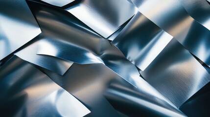 Poster - metallic foil sheets overlapping with varying textures and reflections ideal for backgrounds with co