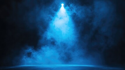 Poster - Blue spotlight illuminating smoky atmosphere with dark background and ample copy space for text placement