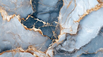 Poster - Blue and gray marble texture with gold veins and abstract patterns suitable for backgrounds or surfaces with copy space