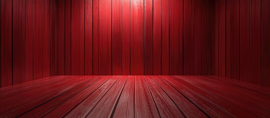 Poster - Red wooden interior background with light source creating a warm ambiance featuring ample copy space for text.