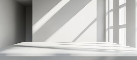 Poster - Light and Shadow Play on Minimalist White Interior with Blank Space for Copy Space