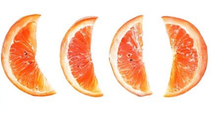 Poster - Sliced orange segments arranged in a row on a white background with ample Copy Space for text placement