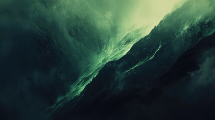 Poster - Dark abstract ocean waves with dramatic lighting and misty atmosphere suitable for background or texture Copy Space