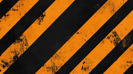 Poster - Grunge texture background with diagonal black and orange stripes featuring wear and scratches suitable for industrial design Copy Space