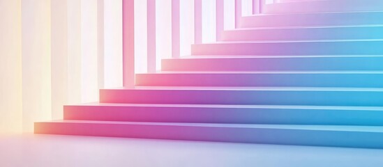 Poster - Abstract staircase with colorful gradient lighting creating a modern and futuristic atmosphere suitable for various design applications Copy Space