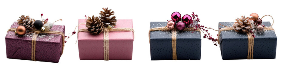Poster - Three boxes with pink and blue design arranged on a white background for packaging or presentation isolated on a white background