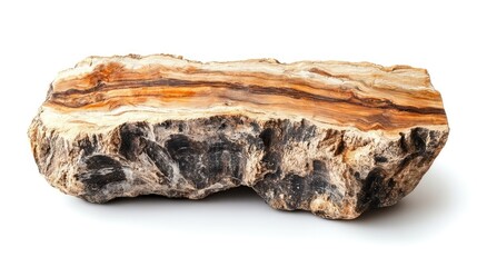 Poster - Polished piece of natural wood with intricate patterns and colors on a neutral background with Copy Space