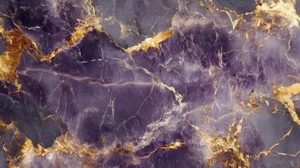 Poster - Elegant purple and gold marble texture background with intricate veining and rich color variations Copy Space