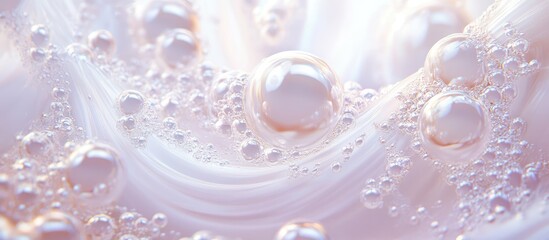 Poster - Soft focus abstract background with bubbles in pastel colors and smooth flowing shapes, featuring ample copy space for text placement.