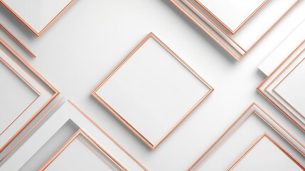 Fototapete - Abstract composition of overlapping white frames with thin rose gold borders on a light background Copy Space