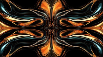 Leinwandbilder - Abstract digital artwork with flowing brown and blue patterns on black background featuring organic shapes and smooth textures Copy Space