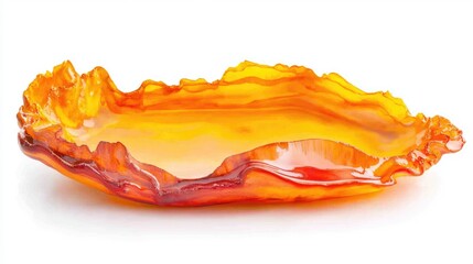 Poster - Colorful abstract glass dish in shades of orange and yellow with rippled edges and smooth surface, featuring copy space for text.