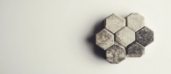 Poster - Hexagonal concrete tiles arranged on a light surface with copy space for text placement.