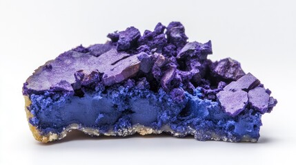Poster - Purple mineral rock specimen with varied texture and colorations on a white background with copy space.