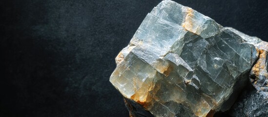 Poster - Natural crystal mineral rock with textured surface and dark background featuring copy space for text placement.