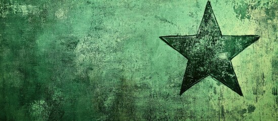 Poster - Grunge textured background with a large black star on a green surface featuring scratches and imperfections with Copy Space