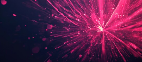Fototapete - Abstract pink explosion with light rays and particles on dark background suitable for graphic design, Copy Space available.