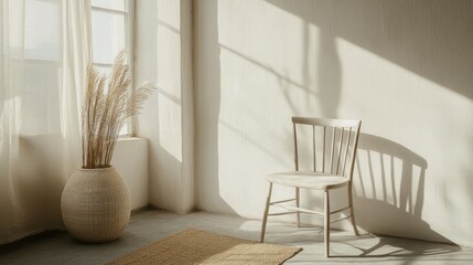 Aufkleber - Minimalist interior setting with chair and decorative vase in soft natural light Copy Space